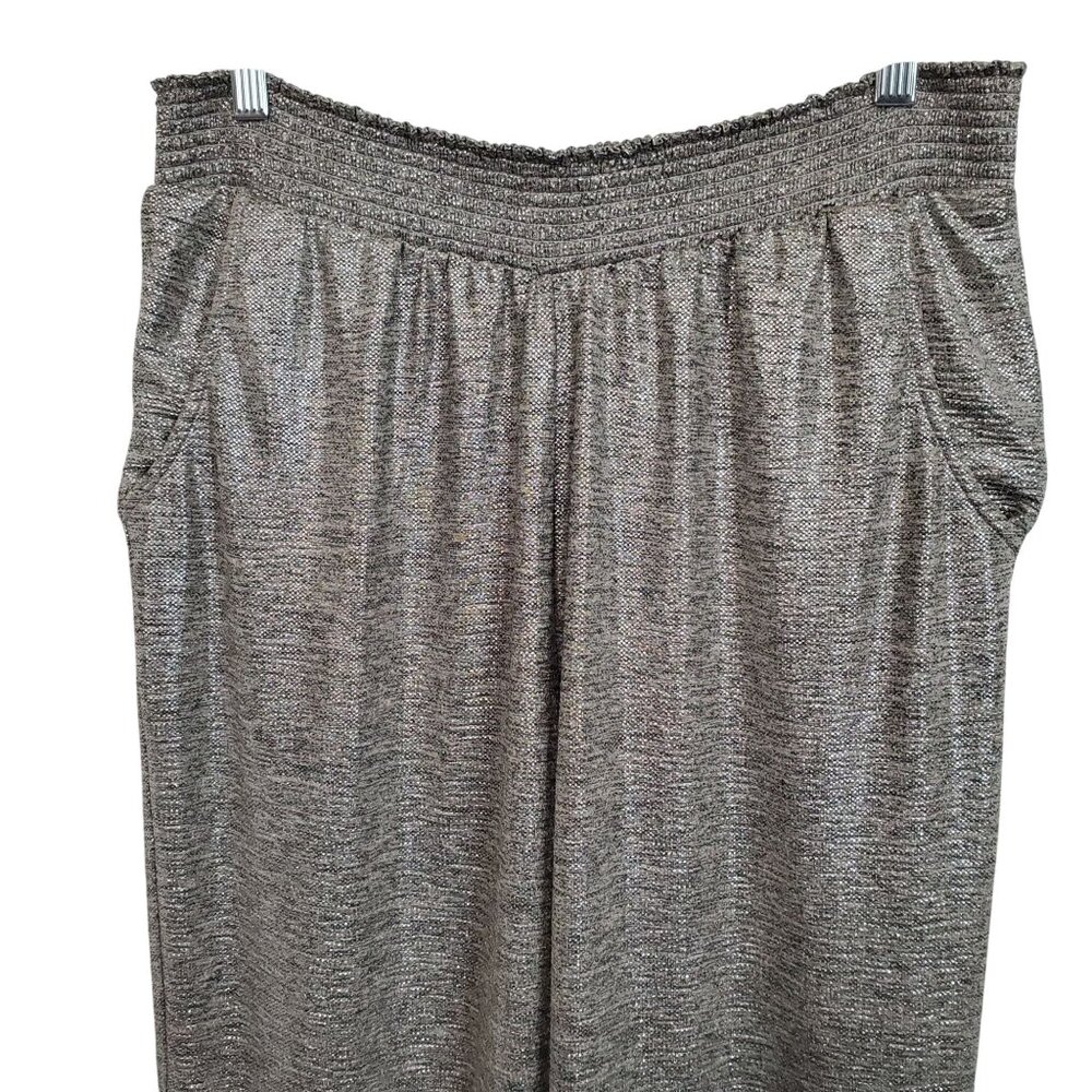 By Anthropologie L Petite Pants Metallic Silver Lightweight Knit Lounge Jogger - Picture 3 of 14